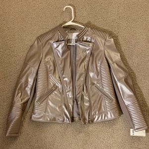 Bar III Metallic rose faux-leather Moto jacket